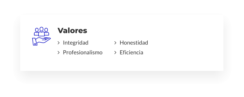 Valores    Integridad                           Honestidad    Profesionalismo              Eficiencia